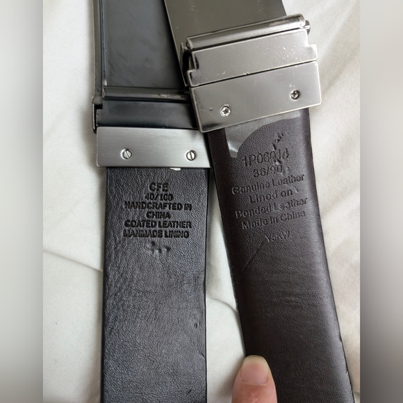 Bundle x2 Perry Ellis men's leather belts, black, 36/90 and 40/100 - Picture 3 of 4